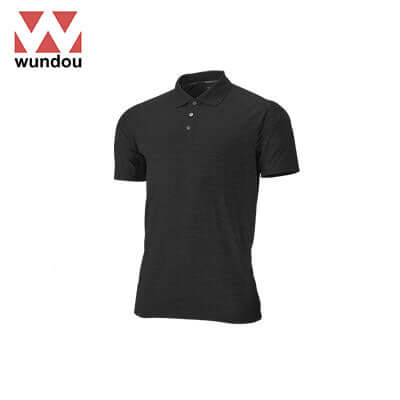Wundou P715 Workout Polo Shirt in black color, ideal for comfortable workouts and corporate gifts.