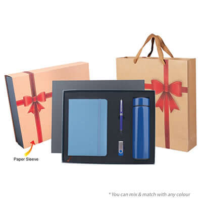 Giftsets Idea corporate gift set with notebook, pen, and bottle, ideal for personalized gifting.