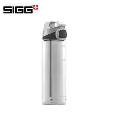 SIGG Miracle 600ml Tritan Water Bottle side view with transparent design and grey lid.
