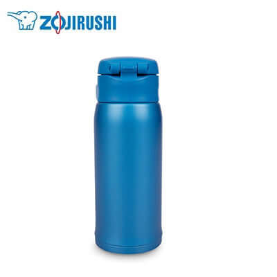 ZOJIRUSHI Stainless Mug Bottle in blue color with flip-type lid for convenient hydration.