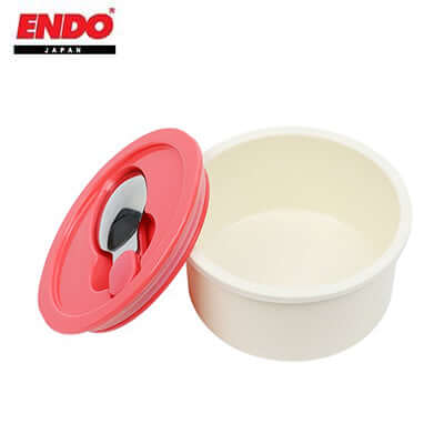 ENDO 650ml Double S/S Vacuum Food Jar with red lid and spoon, perfect for warming food and corporate gift.