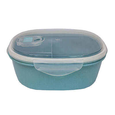 Eco Friendly Wheat Straw Food Container with Spoon in blue color with a secure lid for meal storage.