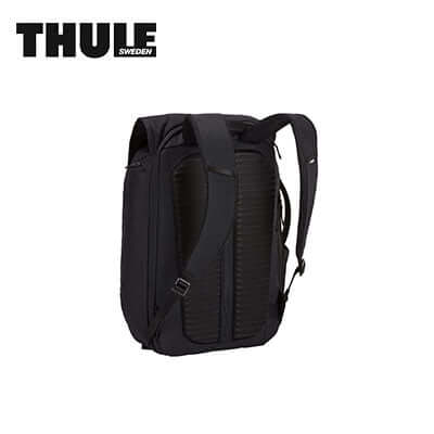 Thule Paramount Backpack 27L side view showcasing weather-resistant design and padded storage.