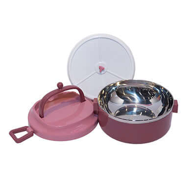 Round Single Layer Lunch Box with lid and stainless steel interior for meal prep and corporate gift.