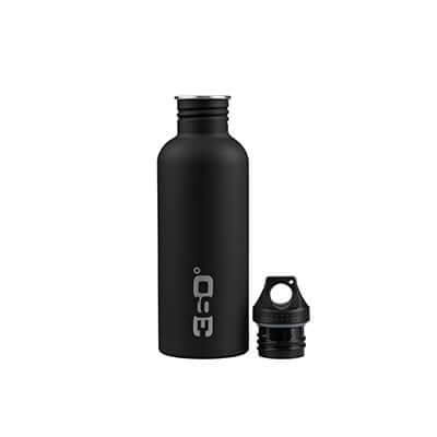 360 Degrees Single Wall Water Bottle 1L in black with detachable lid and ergonomic design.