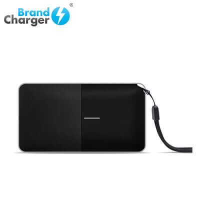 BrandCharger Fusion Bluetooth Wireless Speaker with Power Bank in sleek black design.