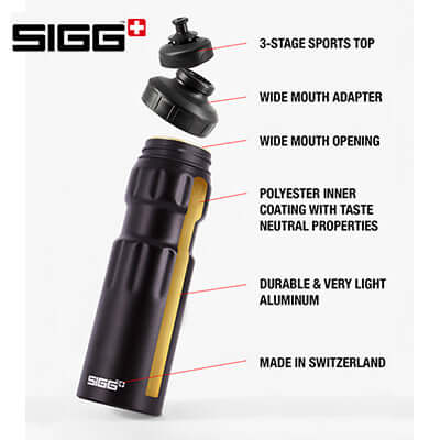 SIGG Signature 1L WMB Aluminium Water Bottle features 3-stage sports top and wide mouth opening, making it perfect for corporate gift.