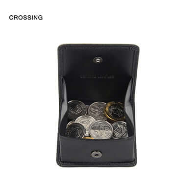 Crossing Elite Leather Coin Pouch open with coins inside, perfect for keeping your coins organized.