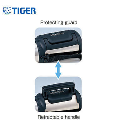 Tiger Stainless Steel Flask Bottle MHK-A showing retractable handle and protecting guard features.