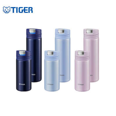 Tiger Compact Stainless Steel Bottle MMX-A in various colors, stylish and functional for on-the-go lifestyles.
