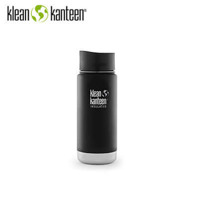 Klean Kanteen Insulated Water Bottle Wide 16oz black stainless steel design, perfect for hydration and corporate gift.