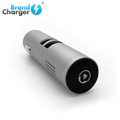 BrandCharger Talky Car USB Charger with Wireless Earpiece, a sleek device for charging and hands-free calls.