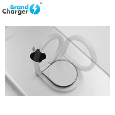 BrandCharger Ring Smartphone Ring Handle showcasing its innovative design and 3M adhesive functionality on a smartphone.