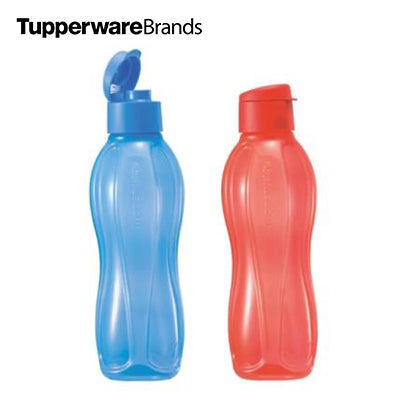 Tupperware Eco Bottle 1000ml with Fliptop in blue and red, perfect for hydration on the go.