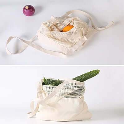 Eco friendly Reusable Washable Natural Organic Cotton Mesh Bag Corporate Gifts Singapore