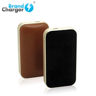 BrandCharger Nano Slim Bluetooth Wireless Speaker in black and brown, stylish and compact for high-quality sound.