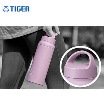 Tiger Stainless Steel Sports Thermal Bottle MCZ-A in pink color, featuring a slant handle and wide mouth.