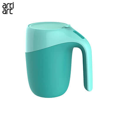 artiart Elephant wide mouth Spill Free Suction Mug in teal color with stable grip handle