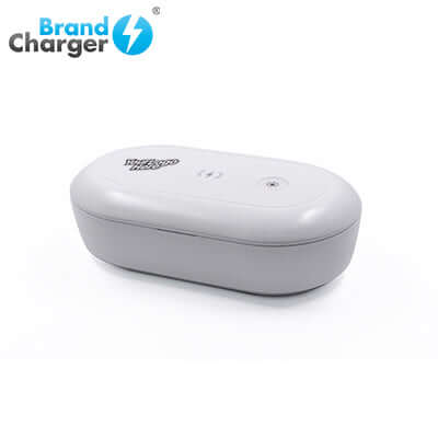 BrandCharger 2-in-1 Smart UV Sterilizer with Wireless Charger in sleek gray design for effective sanitation.