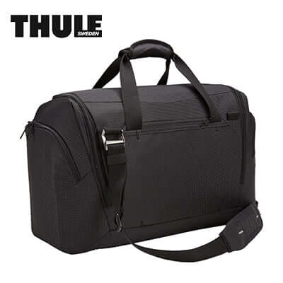 Thule Crossover 2 Duffel Bag 44L in black, ideal for travel and corporate gifts with organized compartments.