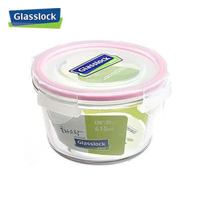 410ml Glasslock Container for versatile storage, featuring durable glass material and a pink lid.