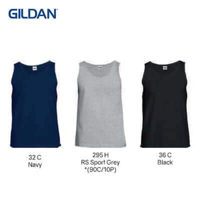 Gildan Adult Tank Top in Navy, Sport Grey, and Black colors, ideal for corporate gifts and versatile wear.