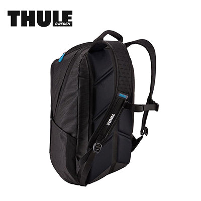 Thule Crossover 25L Laptop Backpack in black, showcasing its sleek design and functional features.