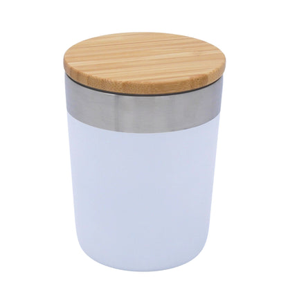 Vacuum Coffee Tumbler with Bamboo Lid showcasing stylish design and durable construction for coffee lovers.