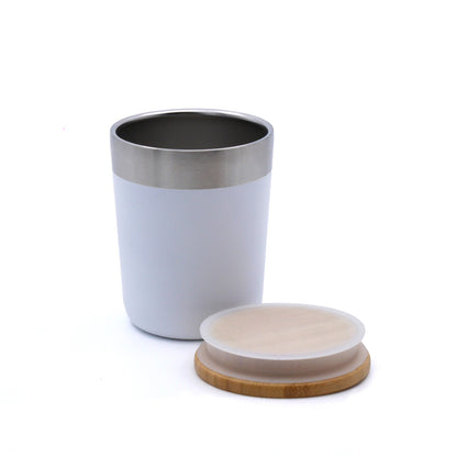 Vacuum Coffee Tumbler with Bamboo Lid showcasing a stylish design and durable stainless steel construction.