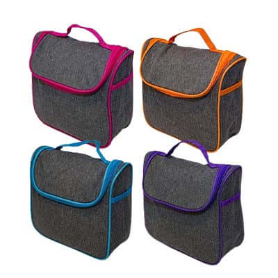 2 Tone Nylon Toiletries Bag in four stylish color options, ideal for travel and organizational needs.
