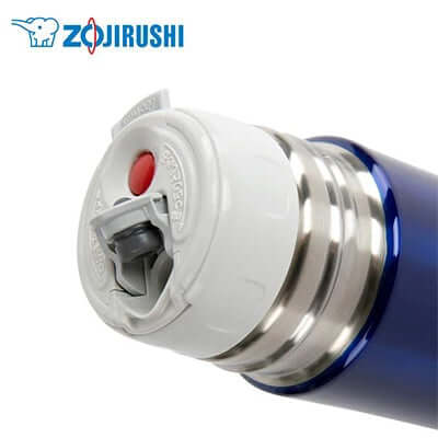 Close-up of the lid of the ZOJIRUSHI Stainless Thermal Bottle with Cup 0.35L showcasing its innovative design.