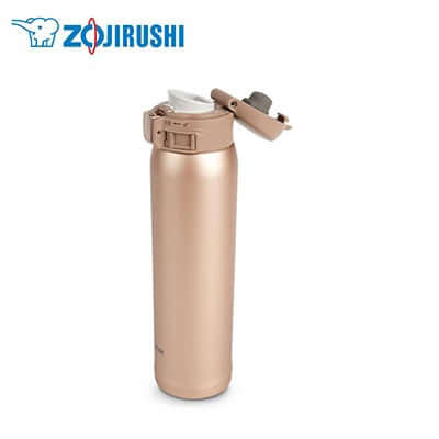 ZOJIRUSHI Stainless Vacuum Mug Bottle 0.6L in rose gold color with flip lid for easy one-handed use.