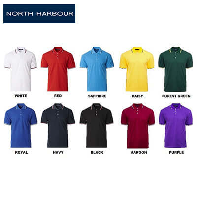 Various colors of North Harbour 2700 Saffron Polo T-Shirt including white, red, sapphire, and more.