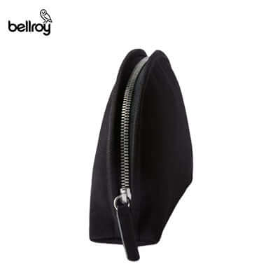 Side view of the Bellroy Classic Pouch showcasing its zipper and compact design, ideal for organization.