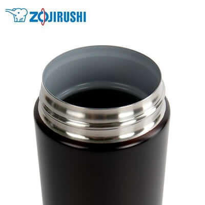 Close-up of the interior of ZOJIRUSHI Stainless Steel Bottle 0.5L showing the wide mouth and stainless steel design.