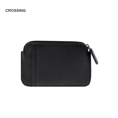 Crossing Elite Leather Key Coin Pouch With Card Slots RFID in sleek black design with zipped compartment.