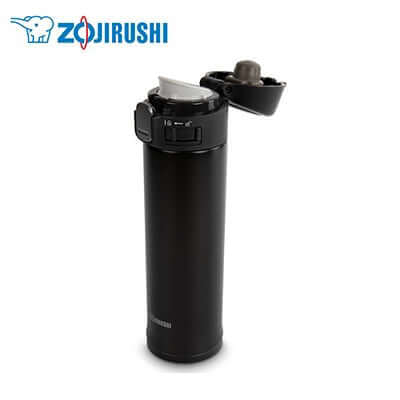 ZOJIRUSHI Stainless Mug Bottle 0.34L with flip-type lid for easy one-handed use.