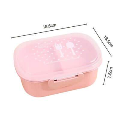 Eco Wheat Straw Food Container with Compartment in pink color, measuring 18.6cm x 13.5cm x 7.5cm.