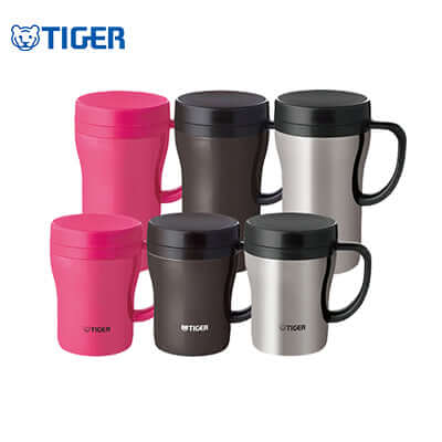 Tiger Stainless Steel Mug with Tea Strainer CWN-A in various colors and sizes, ideal for corporate gifts.