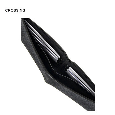Inside view of the Crossing Elite Bi-fold Leather Wallet [16 Card Slots] RFID showing card slots and compartments.