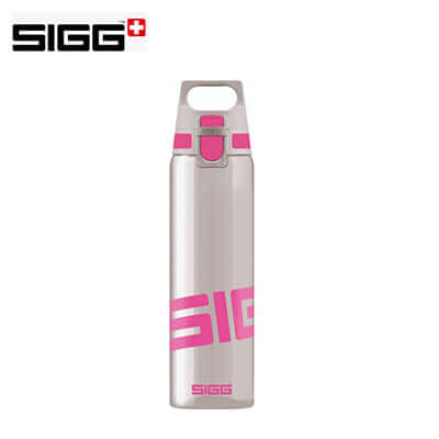 SIGG Total Clear One 750ml Water Bottle with pink accents and press-to-open design.