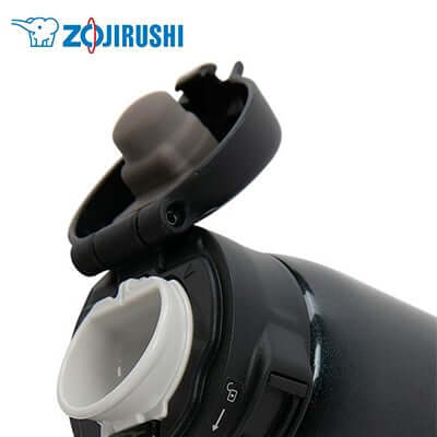 ZOJIRUSHI Stainless Mug Bottle with flip-type lid and one-touch open feature.