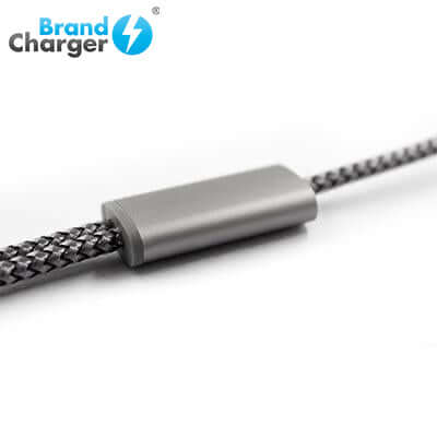 BrandCharger Trident Plus Aluminium Charging Cable close-up view showcasing aluminum and braided design.