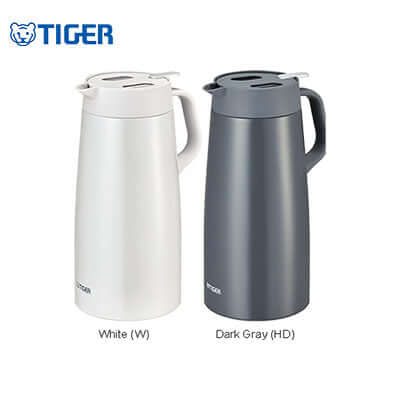Tiger Stainless Steel Lined Handy Jug 1200ml / 1600ml / 2000ml PWO-A in white and dark gray.