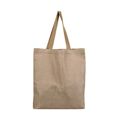 Canvas jute bag in natural color with sturdy handles, ideal for carrying essentials.