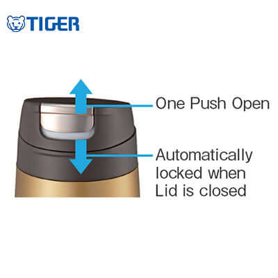 Tiger Stainless Steel Tumbler MJC-A features One Push Open and automatic lid lock for safe use.