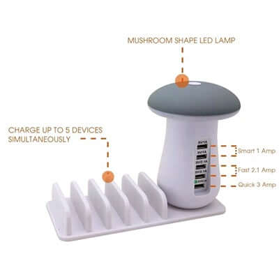 5 Port Quick Charger with Night Lamp Corporate Gifts Singapore