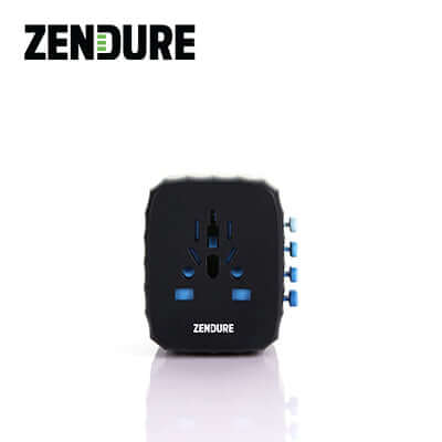 Zendure Passport Travel Adapter front view with black design, perfect for international travel and corporate gifts.