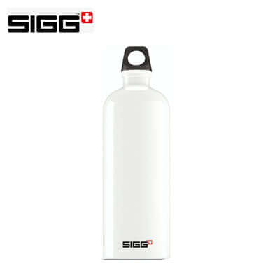 SIGG Traveller 1L Aluminium Water Bottle in white, durable and lightweight, perfect corporate gift.