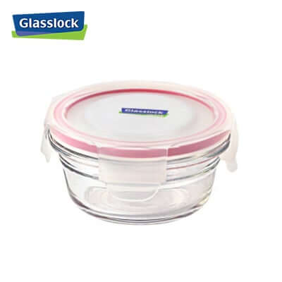 190ml Glasslock Ring Taper Container with pink lid for food storage, ideal as a corporate gift.